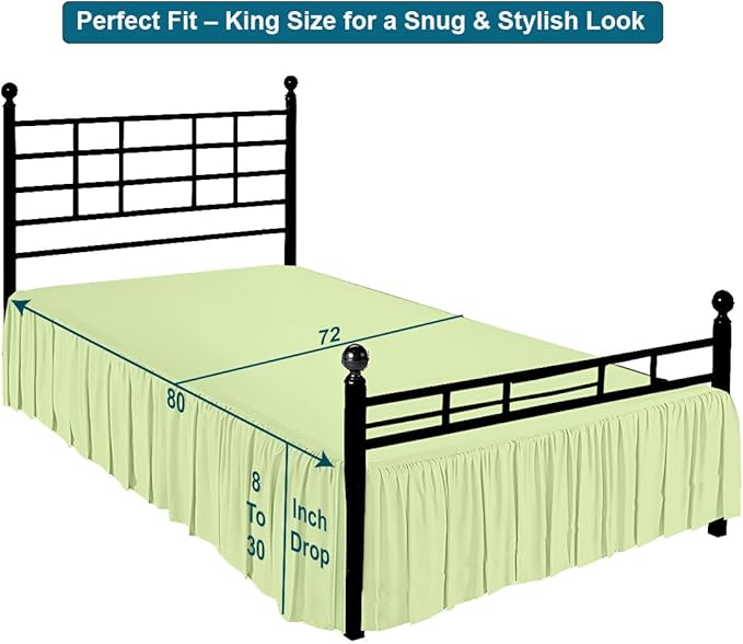 Shreem Linen Ruffled Bed Skirt with Split Corners, Gathered Style, 100% Microfiber, 21-Inch Drop, Dust Ruffle Bedskirt with Platform, King, Sage