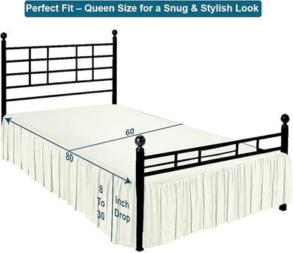 Shreem Linen Ruffled Bed Skirt with Split Corners, Gathered Style, 100% Microfiber, 16-Inch Drop, Dust Ruffle Bedskirt with Platform, Queen, Ivory