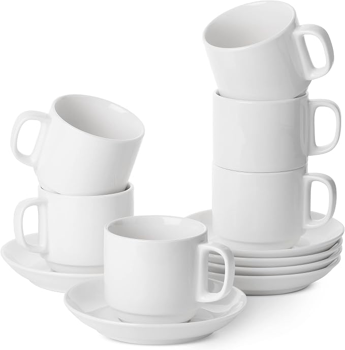 BTaT- Stackable Tea Cups and Saucers, Cappuccino Cups, British Coffee Cups