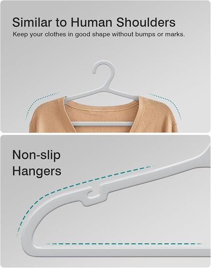 50 Pack Clothes Hangers, Non Slip Plastic Coat Hangers, Space Saving Hangers, Heavy Duty, Hanging Dry Wet Clothes, 16.4" x 8.3", Gray, APY0550G