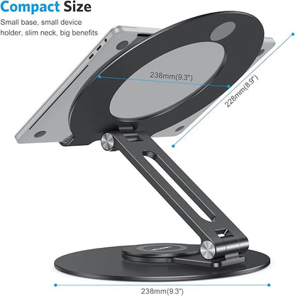 OMOTON Adjustable Laptop Stand with 360 Rotating Base, Ergonomic Laptop Riser for Collaborative Work, Dual Rotary Shaft Fully Foldable for Easy Storage, Fits All Laptops up to 16 inches, Black