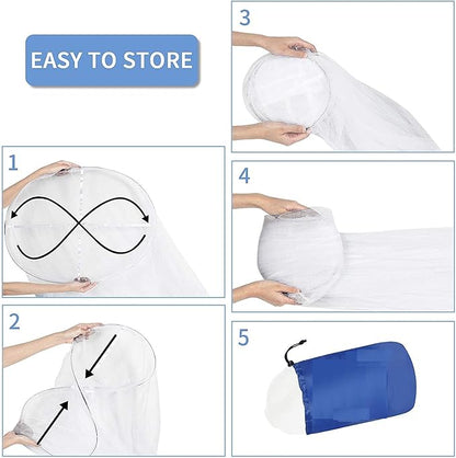 Mosquito Net for Bed, Large White Bed Canopy for Girls, Hanging Bed Net, Easy Installation Ideal for Bedroom Decorative, Travel with Storage Bag (Lace Flower)