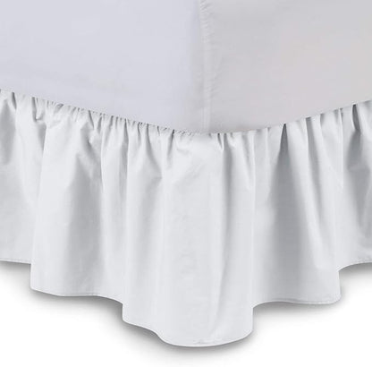 Bed Skirt - Ruffled Bed Skirt (Twin XL, White) 12 Inch Drop Dust Ruffle with Platform, 100% Cotton 800 Thread Count Fabric - Dust Ruffle Bedskirt for Easy Fitting and Easy Care
