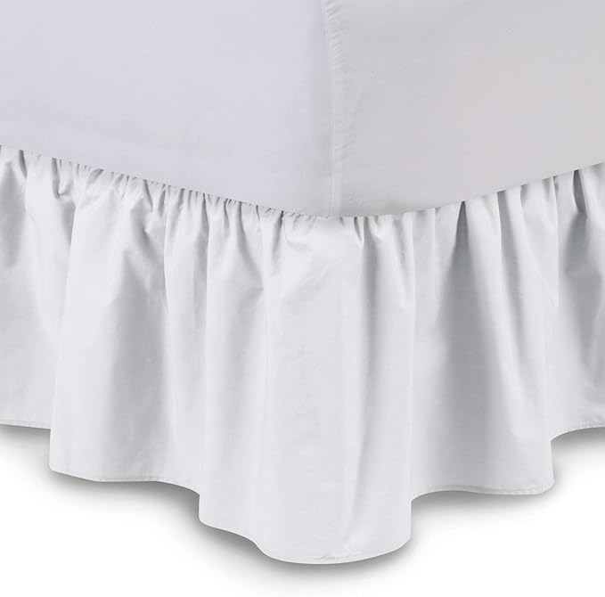 Ruffled Bed Skirt (Twin, White) 18 Inch Drop Dust Ruffle with Platform, 100% Cotton 600 Thread Count Fabric, Gathered Styling, Available in All Bed Sizes and 23 Colors - Bedskirt