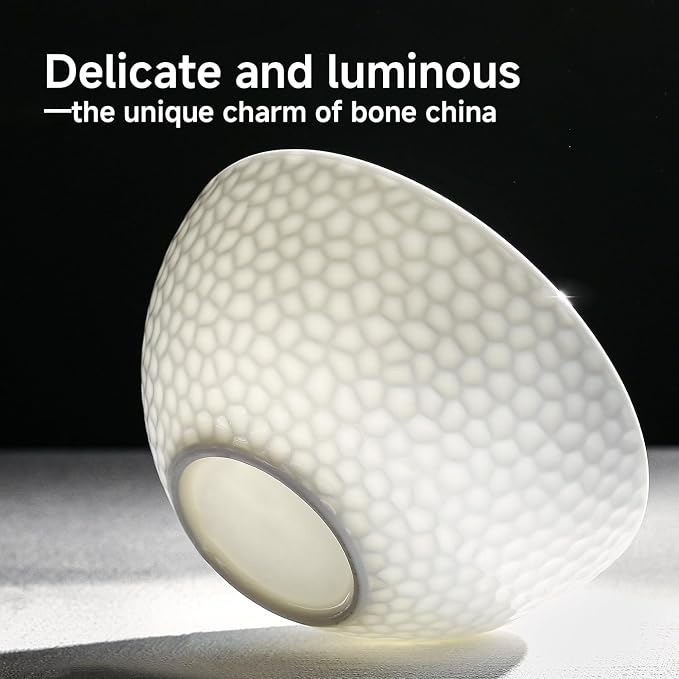 12Pcs Hammered Rim White Bone China Set, Service