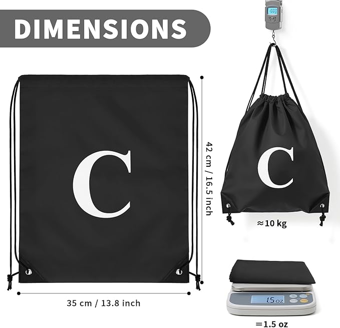 ZOMFELT 6Pcs Drawstring Backpack Drawstring Gym Bags, Foldable Draw String Backpack with Multiple Colors and Letters, Lightweight Polyester Cinch Bag for Gift, Beach, Sports, Travel, Swim (Letter C)