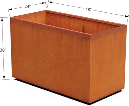 Plantercraft Extra Large Corten Steel Planter – 48x24x30 Large Rectangular