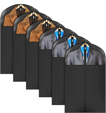Univivi Garment Bag Suit Bag for Hanging Clothes, 40" Lightweight Full Zipper Washable Suit Cover with Large Visible Window for Suit Coat, Jacket, Sweaters (Set of 6), Black