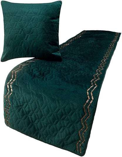 The HomeCentric King Queen Twin Teal Blue Luxury Queen 74"x18" Bed Runner Without Pillow Cover, Quilted & Crystals Bed Scarf on Velvet Fabric - Teal Diamond Symphony