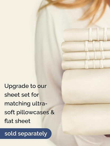 Extra Deep Twin Fitted Sheet - Hotel Luxury Single Fitted Sheet Only - Easily Fits 18 inch to 24 inch Mattress - Ultra Soft, Wrinkle & Fade Free w/Extra Deep Pockets - Breathable & Comfy - Off White