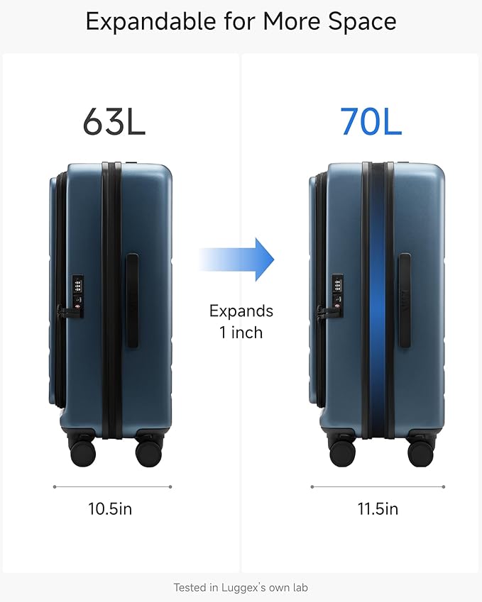 Checked Luggage Top Opening, FLT Expandable Polycarbonate Hard Shell Suitcase with Wheels (FLO-Lite, Blue, 24 Inch, 63L-70L)