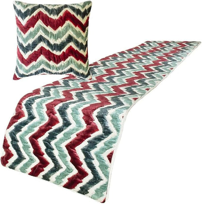 The HomeCentric King/Queen/Twin Red & Blue Luxury Full 68"x18" Bed Runner with Two Pillow Cover, Chevron & Quilted Bed Scarf on Suede Fabric - Chevron Symphony