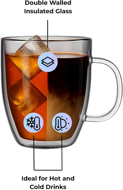 Lucco Double Walled Glass Coffee Mugs - 12 oz Borosilicate Cups