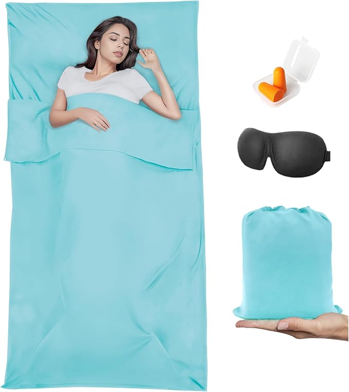 Sleeping Bag Liner,Travel Sheet & Adult Sleep Sack, Camping Sheets Travel Sleep Sack for Backpacking,Hotels & Hostels -Lightweight Single &Double Travel Sheet Camping Sheets