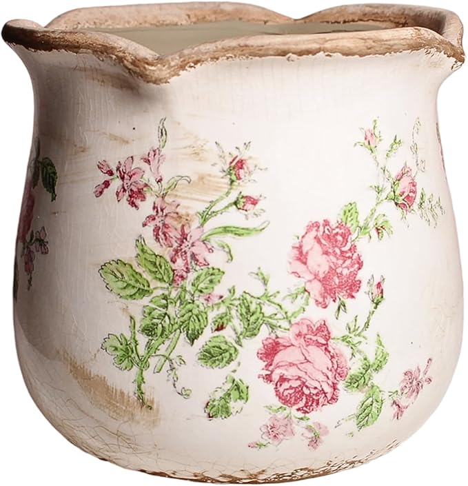 Shabby Chic Flower Pot, 6.11 Inch Ceramic Planter