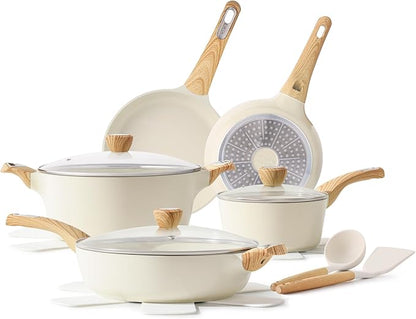 SENSARTE Ceramic Cookware Set, Pots and Pans Set Non stick, 14-Piece Induction Cookware, Non toxic Healthy Non Stick Kitchen Cooking Set, with Frying Pans Set, PFAS PTFE PFOA PFOS Free