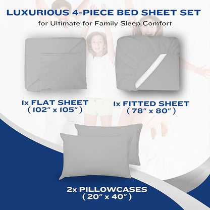 DREAMCARE California King Sheet Sets - Cooling Bed Sheets - 4pcs Set - up to 15" Deep Pocket Cal King Sheets - California King Sheets - Soft & Lasting 100% Brushed Polyester with Side Pocket - L Gray