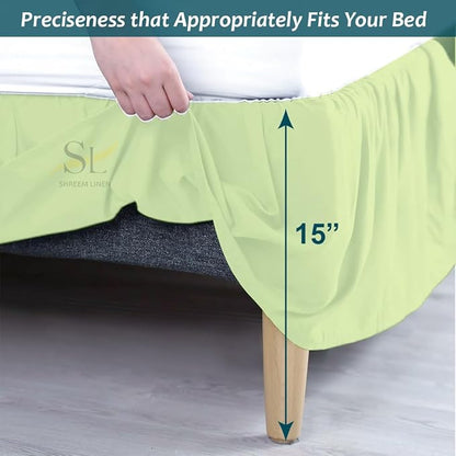 Shreem Linen Ruffled Bed Skirt with Split Corners, Gathered Style, 100% Microfiber, 15-Inch Drop, Dust Ruffle Bedskirt with Platform, Full-XL, Sage