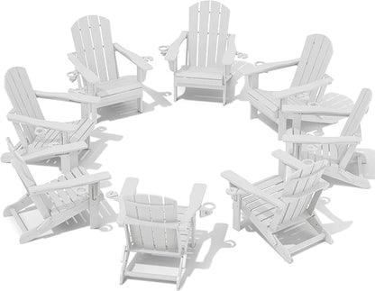 SERWALL Adirondack Chair with Cup Holders - Composite Adirondack Chairs Set of 8 HDPE Outdoor Chairs All Weather Use- White