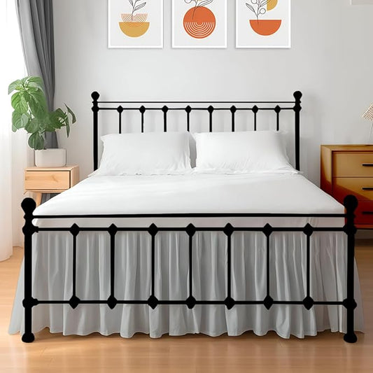 Shreem Linen Ruffled Bed Skirt with Split Corners, Gathered Style, 100% Microfiber, 15-Inch Drop, Dust Ruffle Bedskirt with Platform, Full, Light Grey