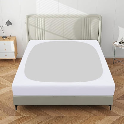 PureFit Stretchy Box Spring Cover Full - Elastic Fitted Box Spring Wrap Around 4 Sides, Wrinkle & Fading Resistant Fits Full Size Beds, White