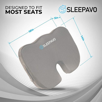 Sleepavo Office Chair Cushion - Seat Cushion for Tailbone Pain Relief - Butt Pillow for Coccyx, Sciatica, and Lower Back Pain - Orthopedic Chair Pad for Lumbar Support in Office Desk (Gray)