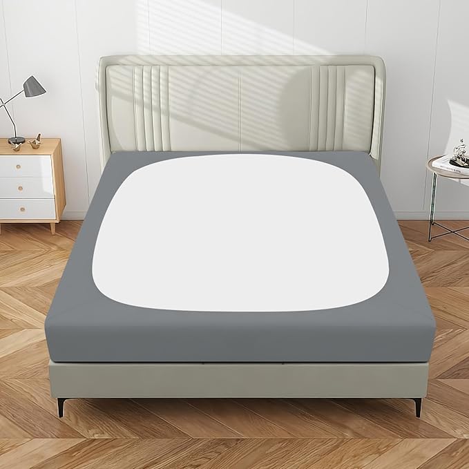 PureFit Stretchy Box Spring Cover Twin - Elastic Fitted Box Spring Wrap Around 4 Sides, Wrinkle & Fading Resistant Fits Twin Size Beds, Gray