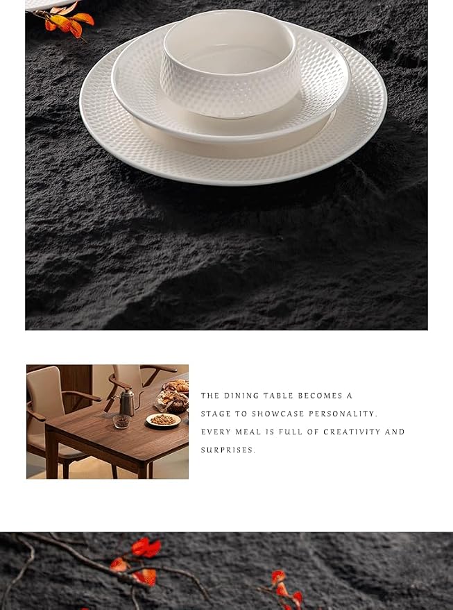 4-piece set, embossed B design plate and bowl set, microwave and dishwasher