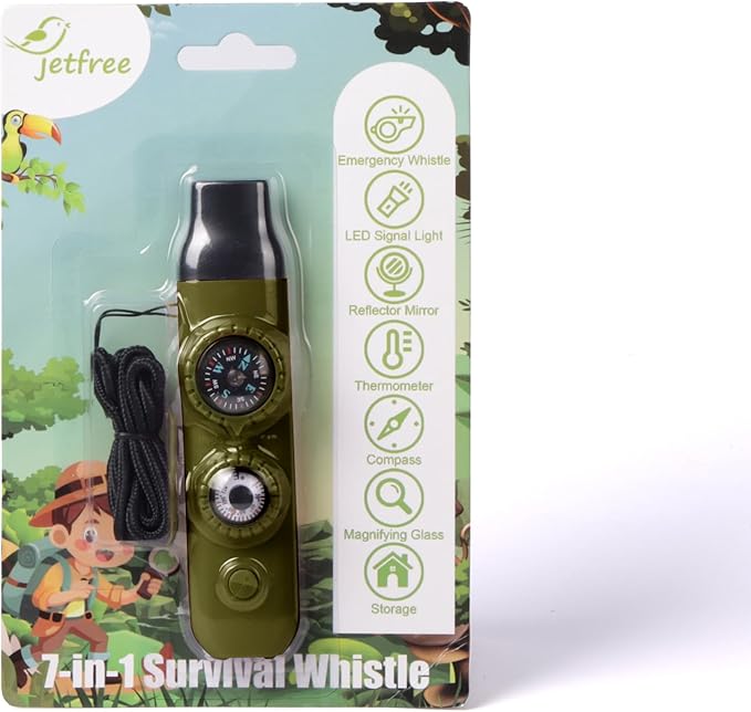 Multifunctional Survival Emergency Whistle for Kids with Compass Hiking Survival, Thermometer & Neck Lanyard | Emergency Safety Gear for Hiking, Camping, Kayaking, Boating, Climbing