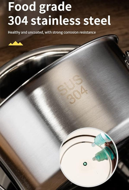 304 Stainless Steel Camping Cookware Set, Pots and Pans for Campfire Cooking, Includes Travel Tote Bag for 4-6 People