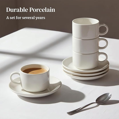 DOWAN 4 OZ Stackable Espresso Cups, Porcelain Coffee Cups