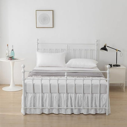Bed Skirt Full Size Ruffled Bed Skirt with Split Corners, 18 Inch Drop Dust Ruffle Bed Skirts with Platform, Boho Tufted Shabby Chic Full Size Bed Skirts, White