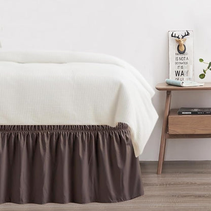 Twin Bed Skirt, Elastic Wrap Around Bed Skirt Twin Size, Bed Skirts for Adjustable Bed, Easy Fit with 18" Drop Length Tailored Drop Dust Ruffle (Brwon)