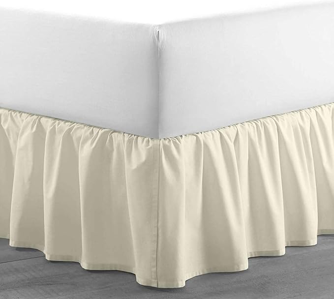 SlumberWell Full Bed Skirt with Split Corners, Soft Microfiber, 12 Inch Drop, Ivory Solid, Elegant Ruffled Design