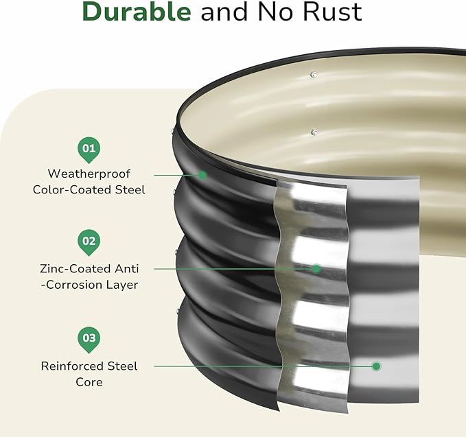 GreatBuddy 2x2x1 ft Round Galvanized Raised Bed, Easy-Assembly Raised Garden Bed