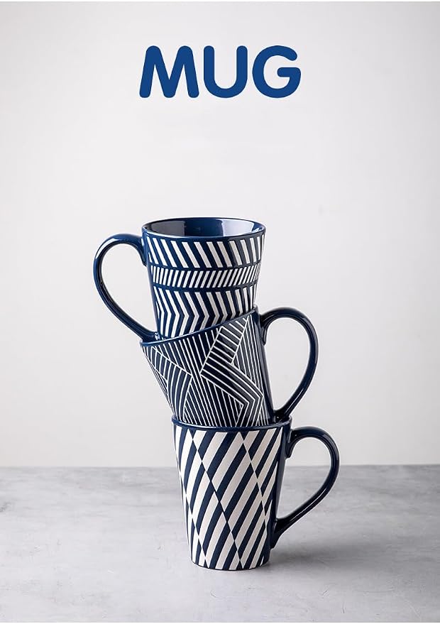 Ceramic Mug 15 Ounce Blue and White Zebra Stripe 3D Embossed Mug, Large Coffee