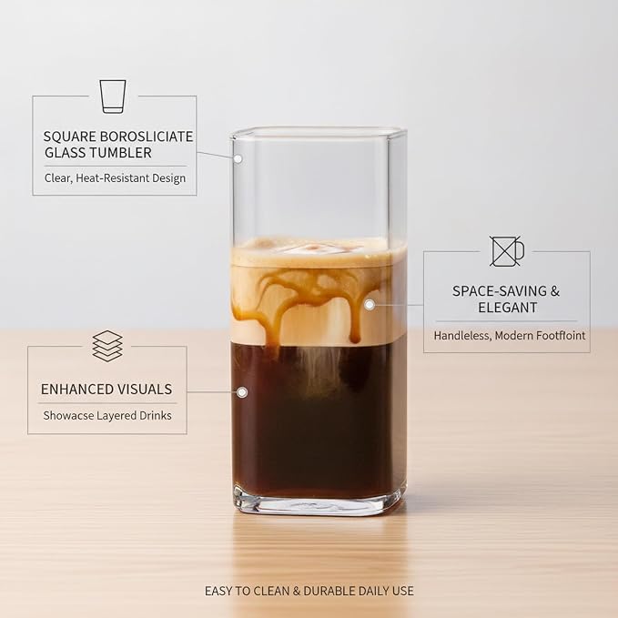 Drinking Cup Square Borosilicate Glass Tumbler Handleless Design