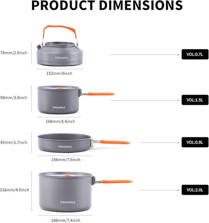 Fire-Maple Feast 4 Piece Camping Cookware Cookware Cookware Kit Outdoor Cookware Set with Pots, Kettle, Saucepans and Spatula for Hiking Fishing Picnic