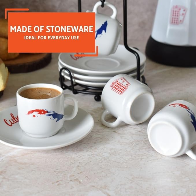 IMUSA 8 Piece Stoneware 1.5 Oz Cuba Espresso Coffee Set