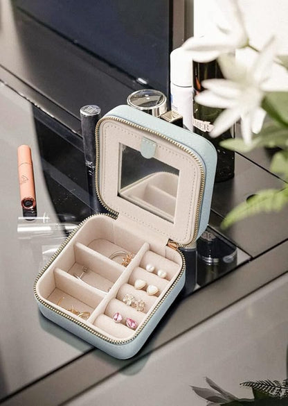 S.Leaf Travel Jewelry Organizer Travel Jewelry Boxes for Women Small Jewelry Travel Case Box Portable Travel Jewelry Case Travel Case Mini Jewelry (02_Lychee_Haze_Blue)