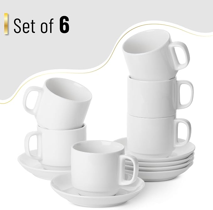 BTaT- Stackable Tea Cups and Saucers, Cappuccino Cups, British Coffee Cups