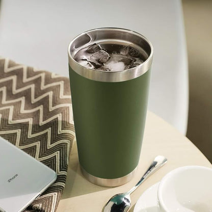 DOMICARE 20oz Stainless Steel Tumbler Bulk with Lid, Double Wall Vacuum Insulated Travel Mug, Powder Coated Coffee Cup (Army Green, 4)