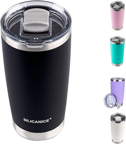Black 20 oz Stainless Steel Double Wall Vacuum Insulated Tumbler with Lid - Dishwasher Safe & Spill Proof Travel Coffee Iced Cup & Mug For Men,Durable Coating Scratch Resistant Outdoor,Hot Cold Drink