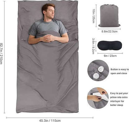 Sleeping Bag Liner,Travel Sheet & Adult Sleep Sack, Camping Sheets Travel Sleep Sack for Backpacking,Hotels & Hostels -Lightweight Single &Double Travel Sheet Camping Sheets