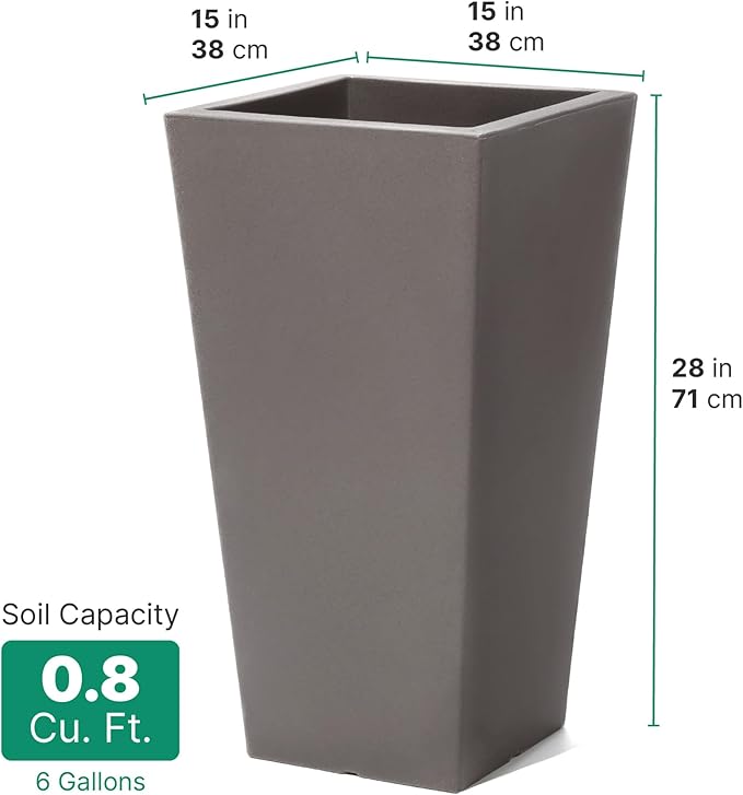 Step2 Tremont Tall Square Tapered Planter, Indoor/Outdoor Plants, Efficient