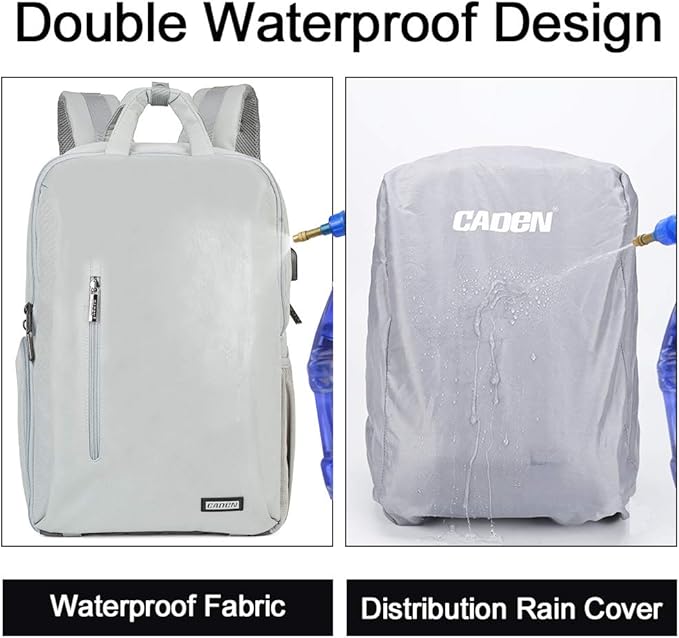 CADeN Camera Backpack w/ 15.6" Laptop Compartment, USB Charge Port, Tripod Holder, Rain Cover Compatible for Sony Canon Nikon