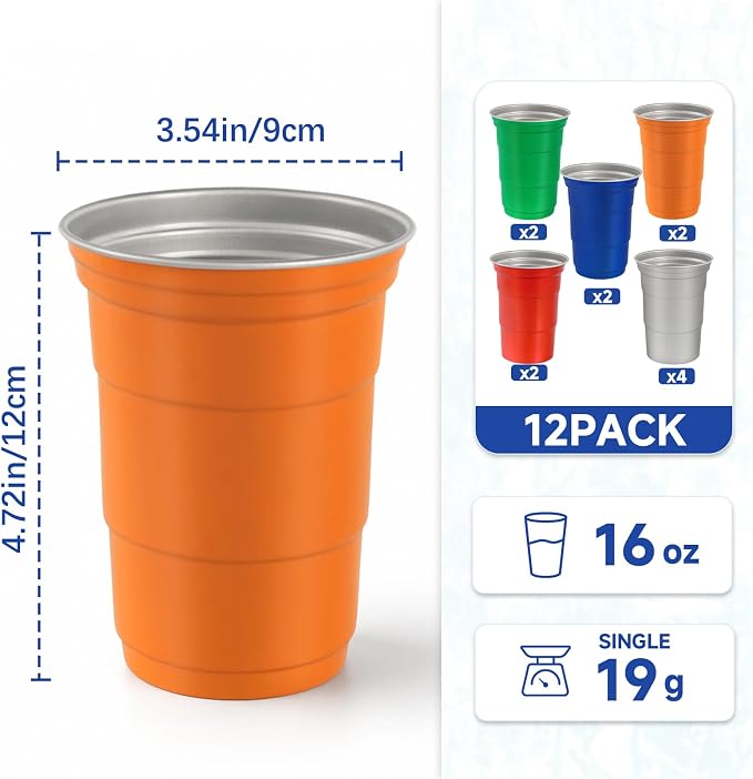 16oz Aluminum Cups Reusable Metal Party Cup