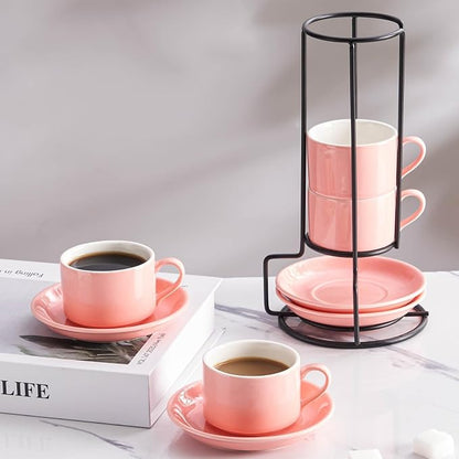 Espresso Cups, 2.5 OZ Stackable Espresso Cups Set of 4 | Porcelain Stackable