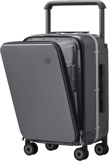 mixi Carry On Luggage Wide Handle Luxury Design Rolling Travel Suitcase PC Hardside with Aluminum Frame Hollow Spinner Wheels, with Cover, 20 inch, Rock Grey