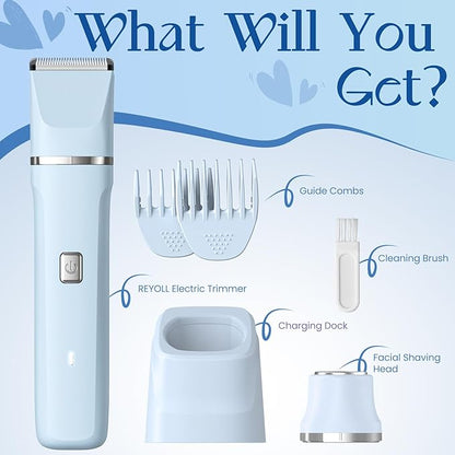 Electric Shaver for Women - Body Hair Trimmer Shaver for Women's Grooming, Wet & Dry Use Groomer, Dusk Razor for Women, Ladies Electric Razors for Legs, Female Trimmer for Private Area, Blue